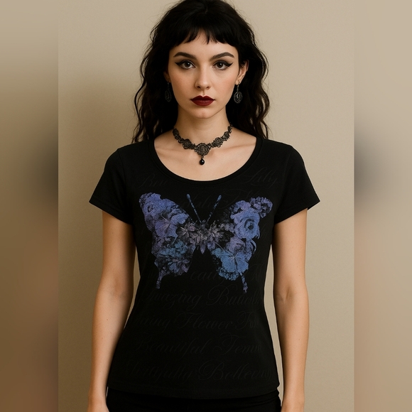 🦋 Hanes Live Love Color Graphic Tee Size Small Floral Butterfly Print Moody Y2k - Picture 8 of 8